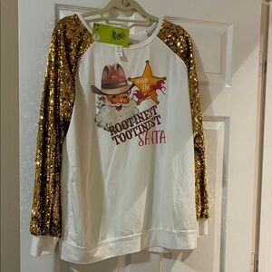 CHRISTMAS!!!  Gold Sequin Sleeve Santa Shirt